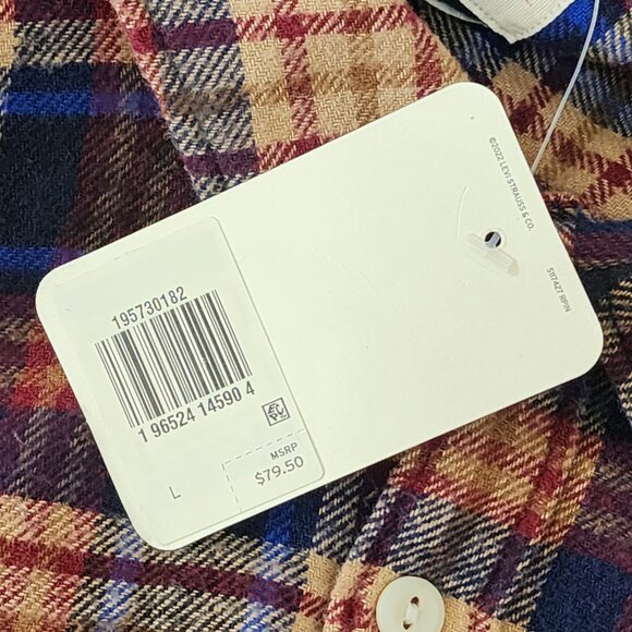 NWT Levi's Plaid Flannel Button Down Shirt Mens L Dark Blue/Orange - Picture 10 of 10